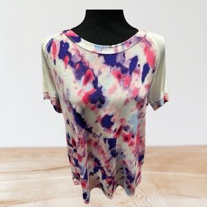 Sew In Love Cream, Pink and Purple Relaxed Fit Top - Size S